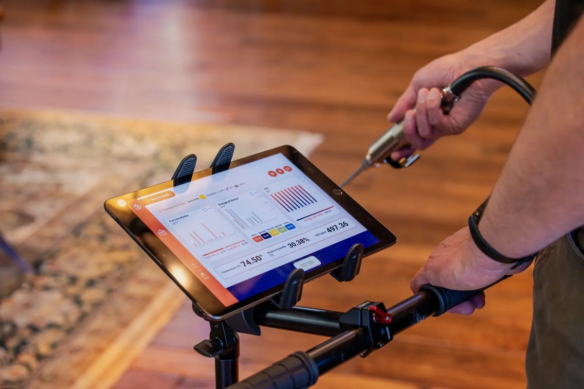 Mold testing equipment, InstaScope, showing air quality of a Birmingham, MI, home